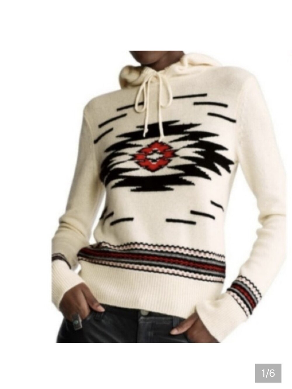 Polo Ralph Lauren Hooded wool/ Cashmere  Southwestern Aztec Sweater wit SZ.S